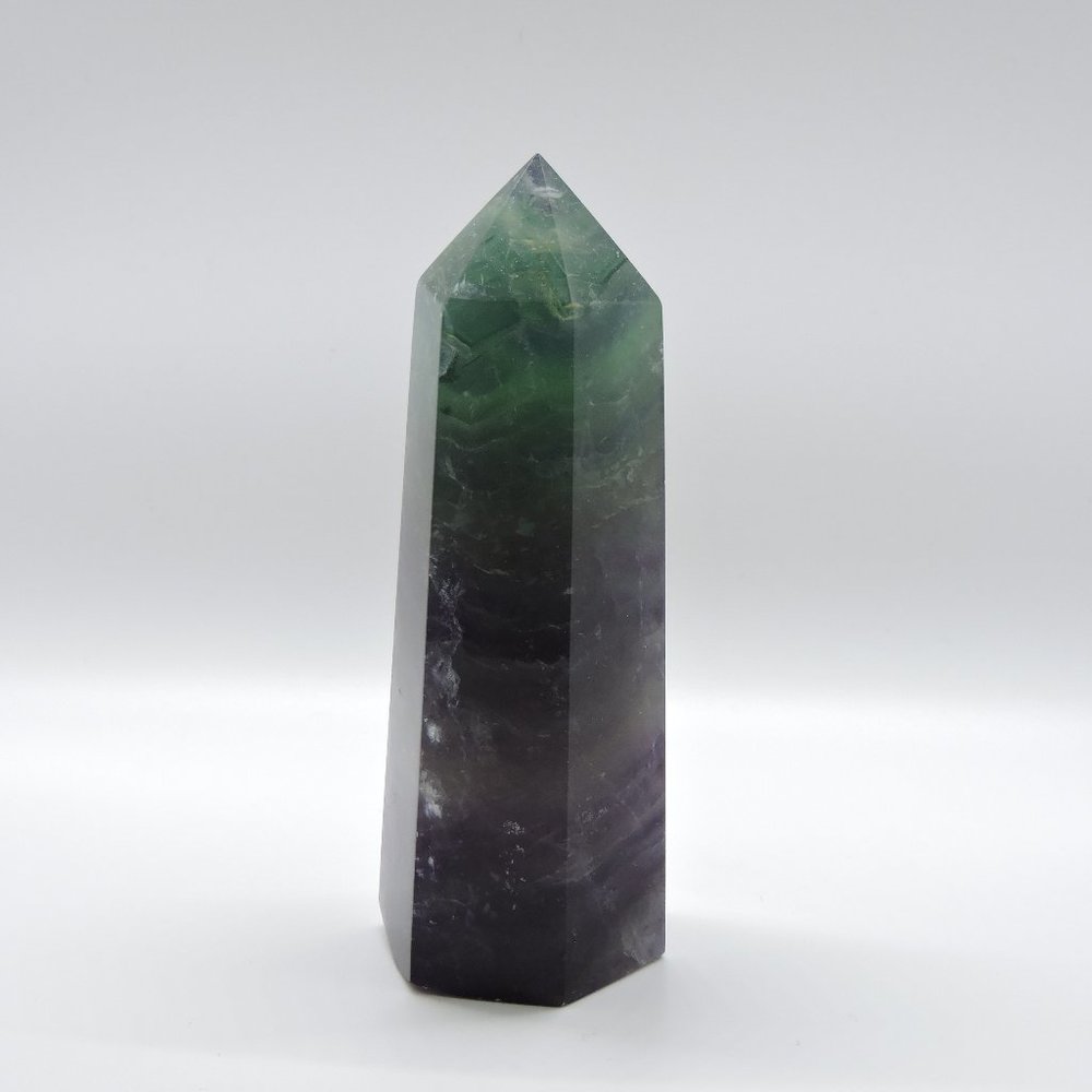 Fluorite - Green / Purple - Natural Crystal - 6 Sided 5" Tower